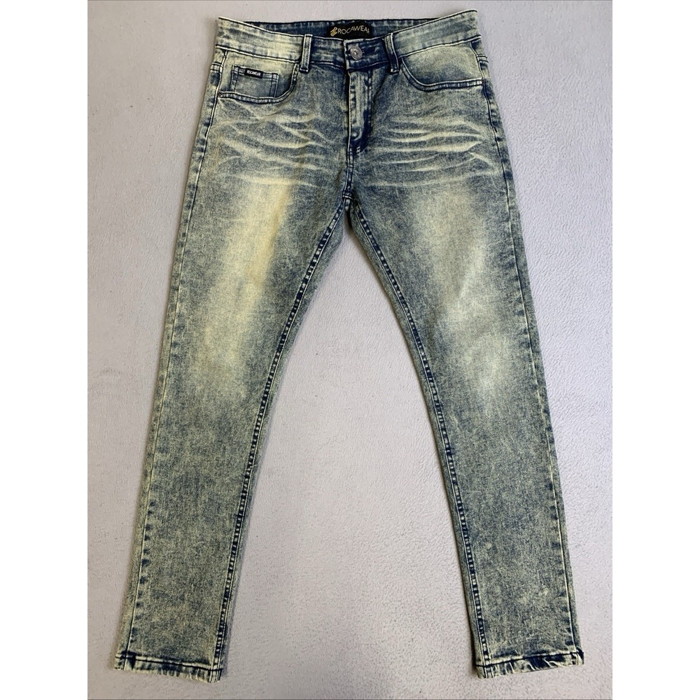 Rocawear‎ Jeans Men's Size 30X30 Skinny Stretch Blue Acid Wash Denim Distressed